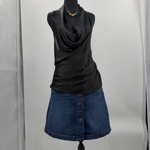 Black Draped Cowl Neck Top M Open Back Sequin Sheer Sleeveless dark romantic